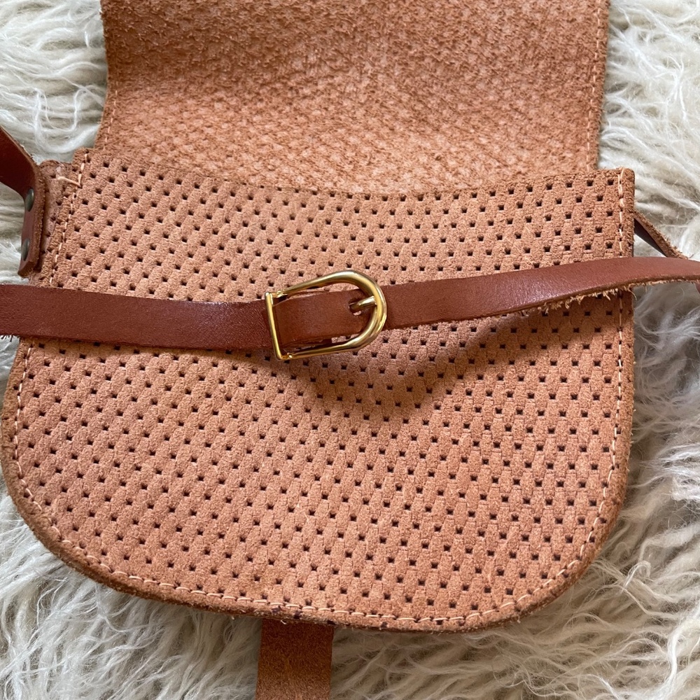 Vintage Leather Suede Saddle Mini Shoulder Bag - Brown Perforated Leather - Picture 9 of 9